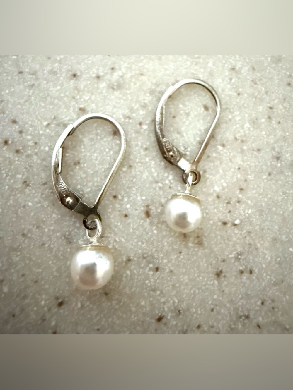 Classic White Pearl Drop Earrings , 925 sterling silver